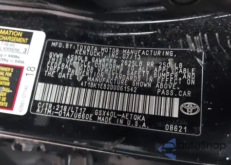 2013 Toyota Avalon Xle Touring from USA, damaged, VIN 4T1BK1EB2DU061542